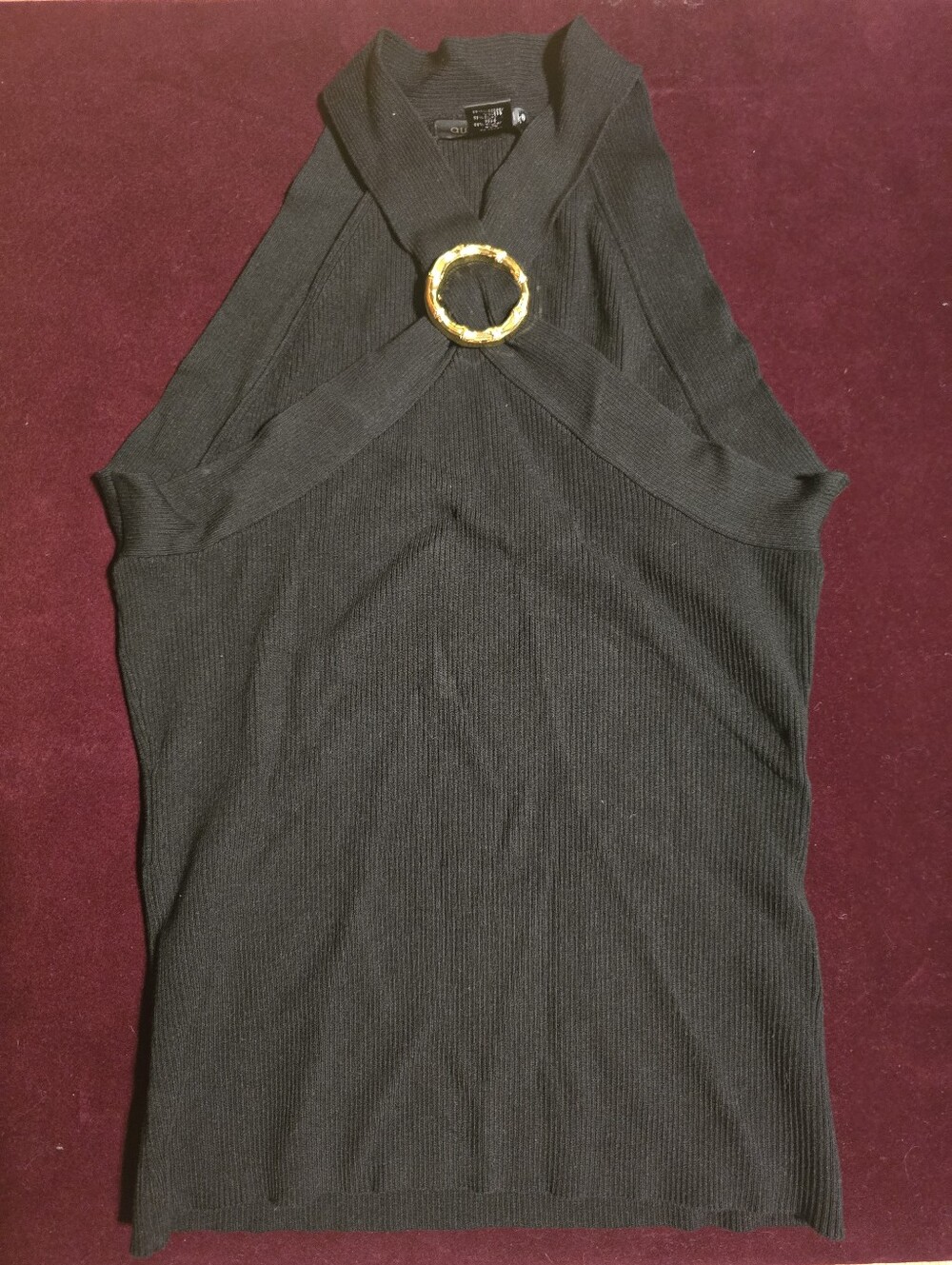 August Silk Women's Black Halter Sleeveless Knit Tank Top Buckle Accent Size M